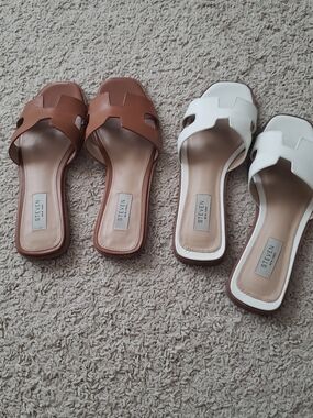 STEVEN by Steve Madden Hadyn Brown and White Slide Sandals Size 7, 7.5